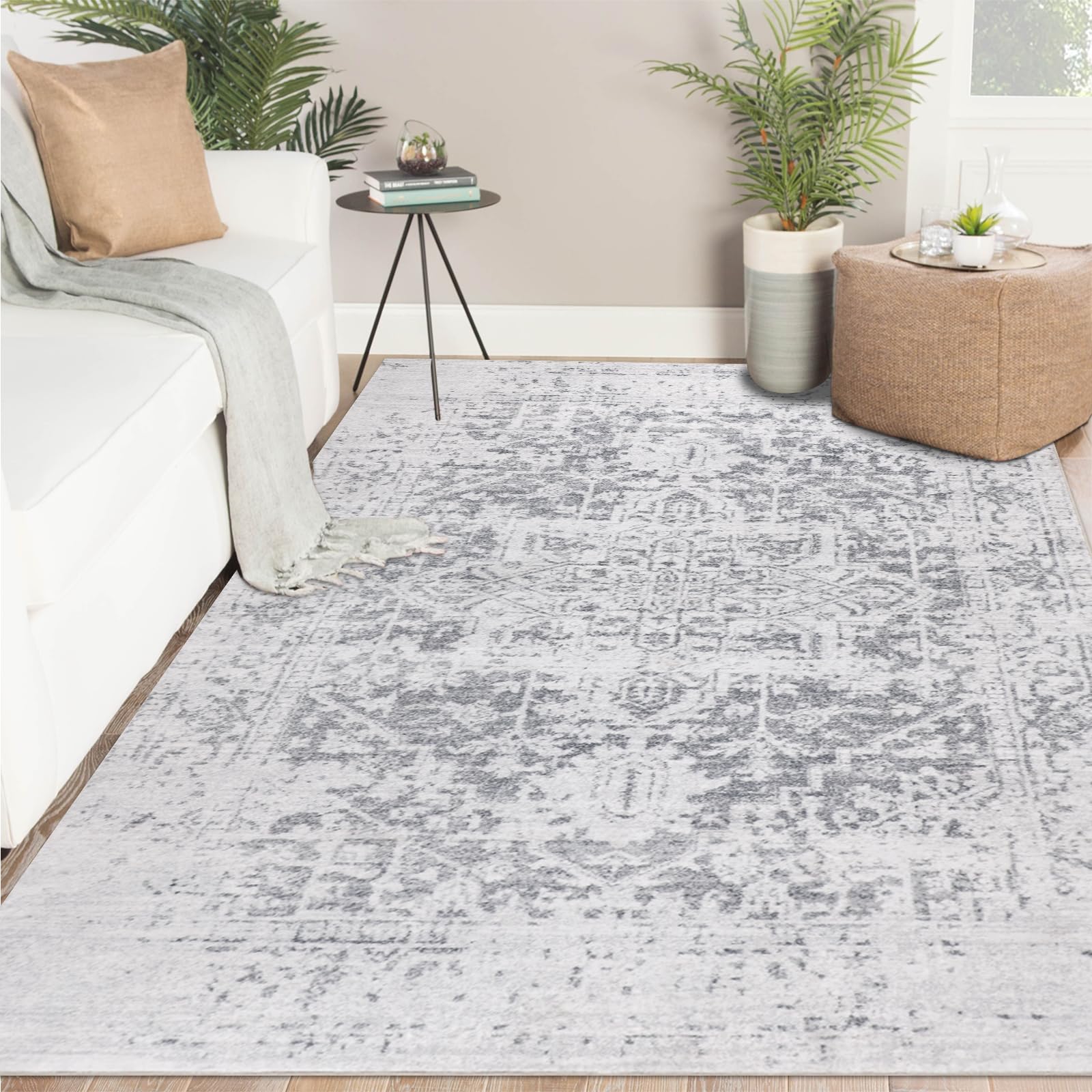 Famibay Washable Rugs Living Room Large 160x230cm Vintage Area Rug Short Pile Rugs Bedroom Non Slip Traditional Rugs Non Shedding Carpet for Home