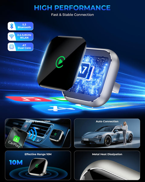 Wireless CarPlay Adapter for APPLE iPhone - Upgrade Wired CarPlay to Wireless Device, Mini T-shaped for Cars USB Plug and Play Auto Reconnect, for Portable Car GPS Navigation Broadcast
