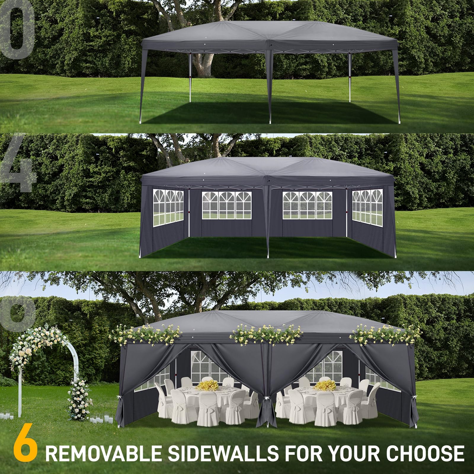 Bonnlo Pop Up Gazebo with Sides 3m x 3m, Easy Setup Instant Outdoor Canopy, Folding Garden Gazebo, Party Tent Grey