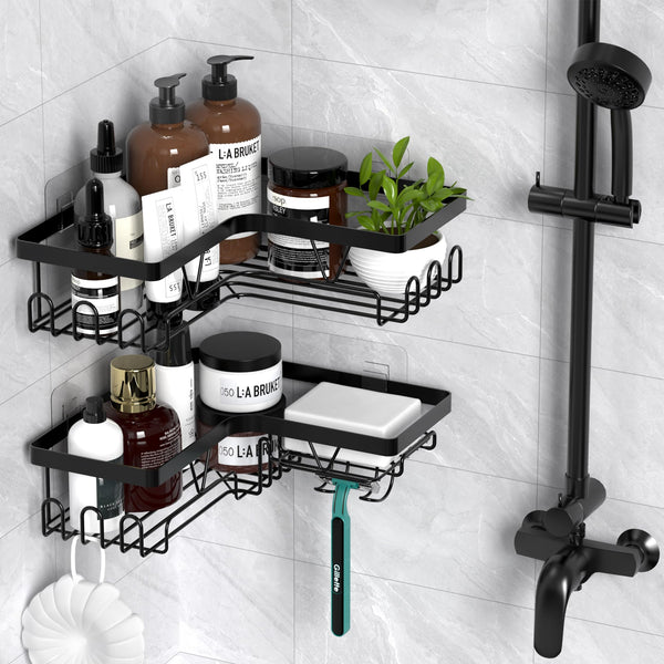 Kegii Telescopic Shower Caddy Corner - Stainless Steel Shower Shelf No Drilling Bathroom Caddy with Soap Holder and Hooks(White), On The Bath or Stand Up Shower