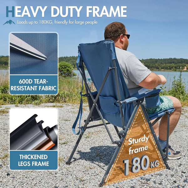 Portal Folding Camping Chair for Adults High Back Heavy Duty 180KG Load Foldable Garden Picnic Festival Collapsible Chair Oversized Hard Armrests Mesh Back Portable for Fishing Beach Patio