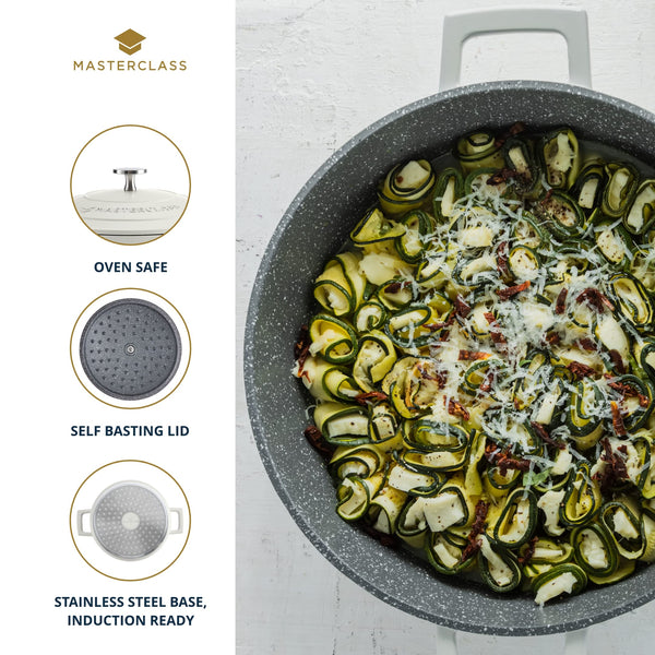 MasterClass Casserole Dish With Lid, Medium 4L/24 cm, Lightweight Cast Aluminium, Induction Hob And Oven Safe, Black