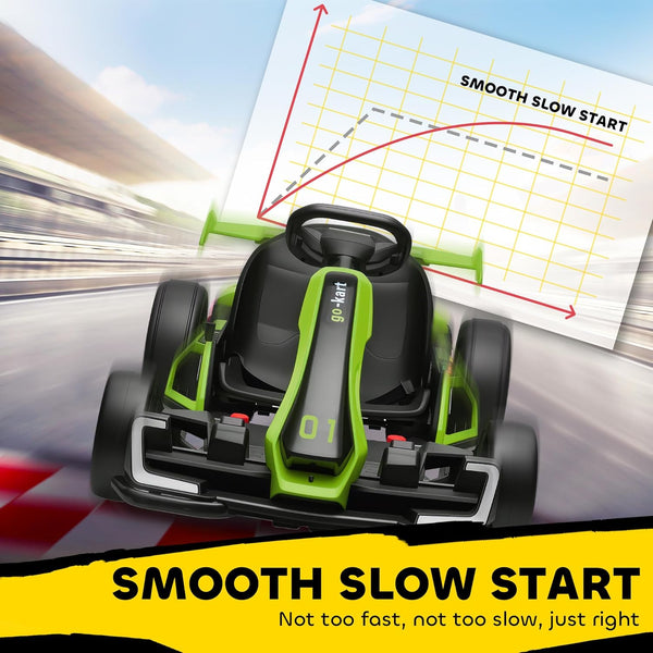 HOMCOM 24V Electric Go Kart for Kids, Ride On Racing Kart with Adjustable Seat, Battery Powered Drifting Ride On Car with Music, Light, Slow Start, Button Start, Horn, for 6-12 Years, Green