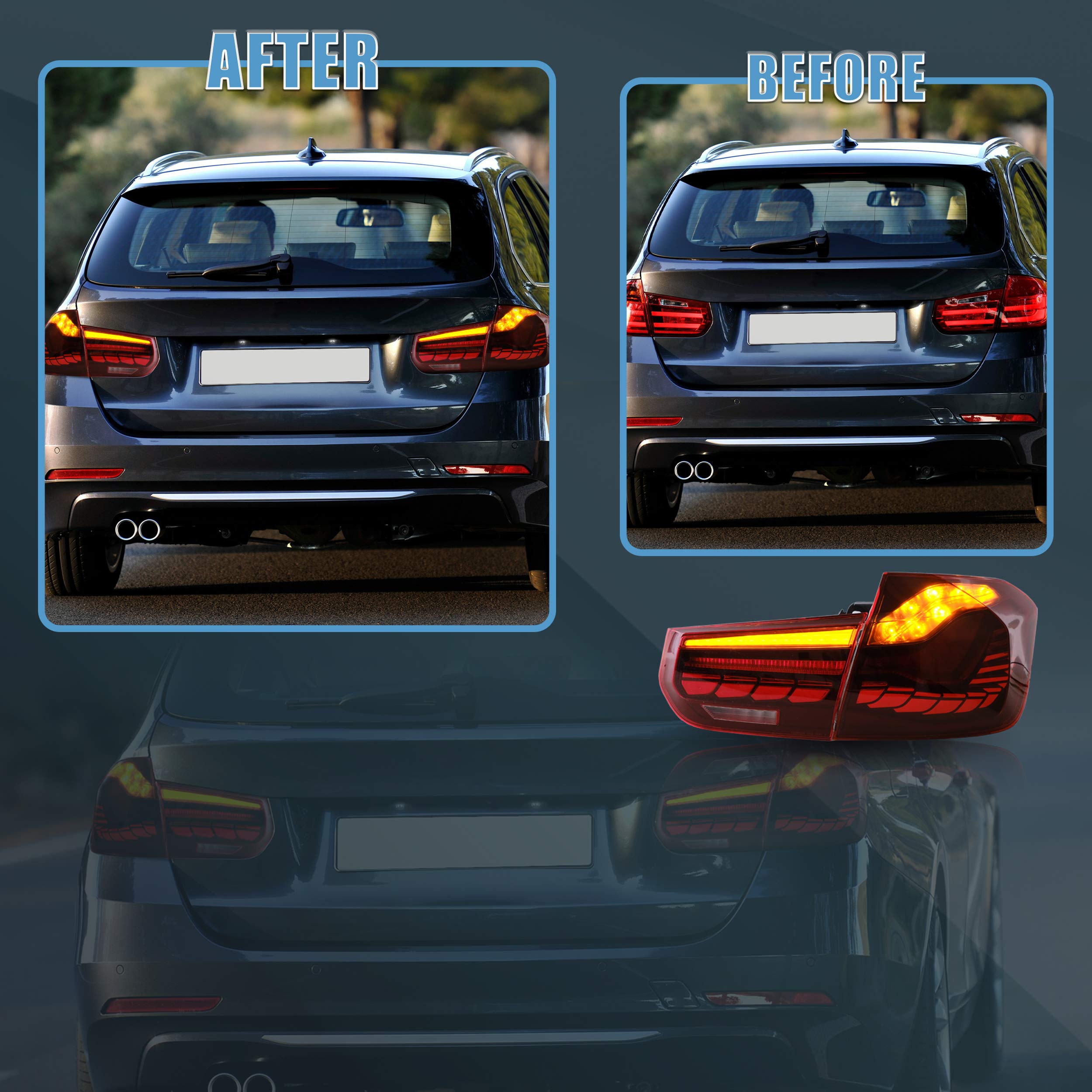 VLAND OLED Rear Lights Compatible with 2013-2018 BMW 3 Series F30 F35 F80 320i 328i 335i Sedan (Not for F31 F34), Tail Lights with Sequential Indicators, E-mark, Red