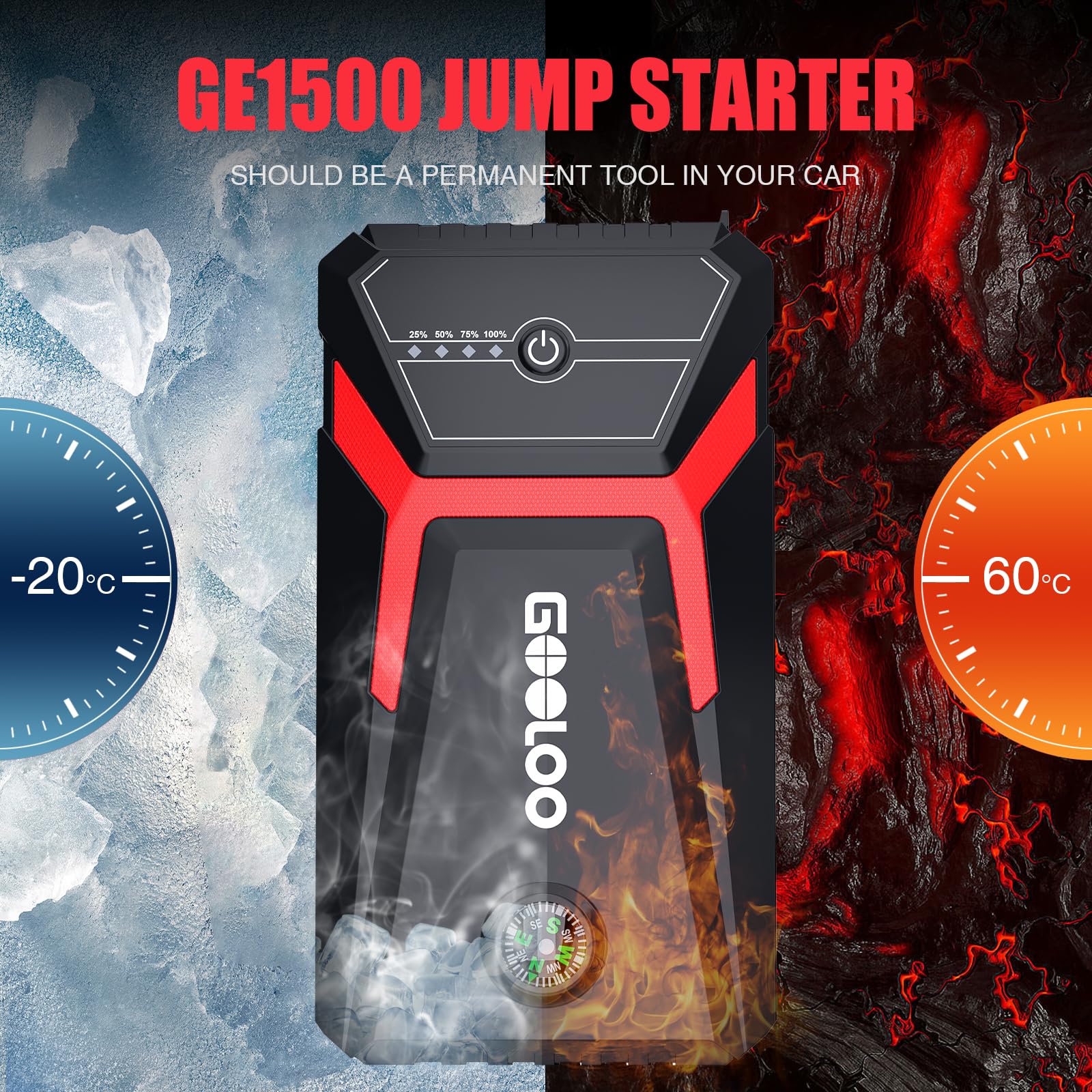 GOOLOO 1500A Jump Starter Power Pack, Car Battery Booster Jump Starter for 12V Vehicle(Up to 6.0L Gas,4.0L Diesel), Jump Pack and Jump Starters, With Smart Jumper and LED Torch