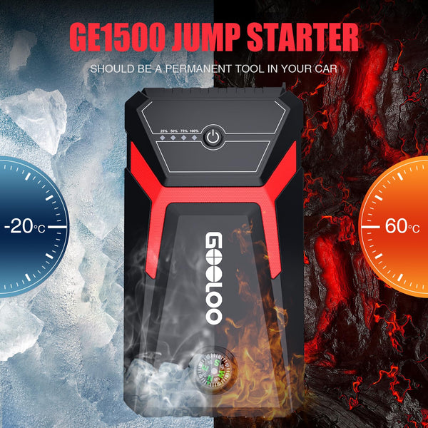 GOOLOO 1500A Jump Starter Power Pack, Car Battery Booster Jump Starter for 12V Vehicle(Up to 6.0L Gas,4.0L Diesel), Jump Pack and Jump Starters, With Smart Jumper and LED Torch