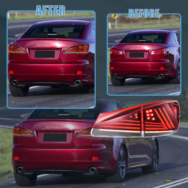 VLAND LED Taillights Fit for Lexus IS250 IS350 2006-2012 Rear Lights withSequential Turn Signal, Smoked