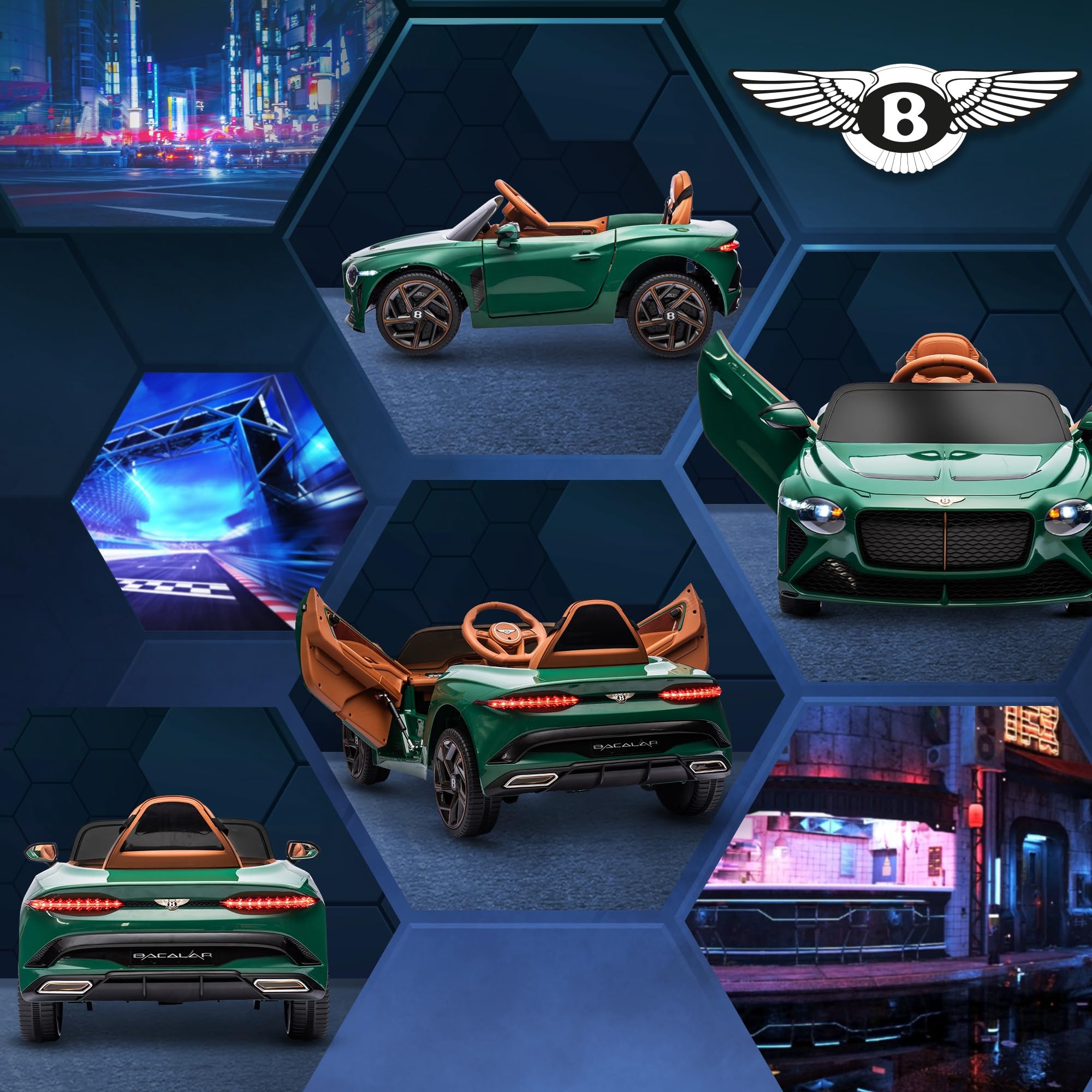 HOMCOM Bentley Bacalar Licensed, 12V Kids' Electric Ride-On with Remote Control, Battery Powered Electric Car for Kids with Suspension Wheels, Horn, Lights, for Ages 3-5 Years - Green