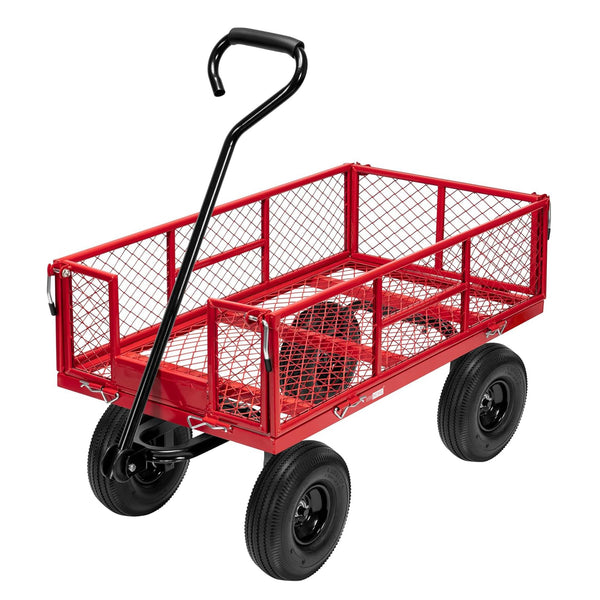 VIVOHOME Hand Trolley 400kg Capacity Durable Transport Cart with 10cm Pneumatic Tires and 180° Rotatable 80cm Handle Heavy Duty Metal Grids for Garden and Camping