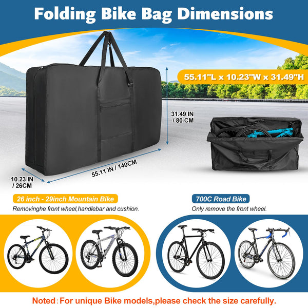 Folding Bike Travel Bag,Heavy Duty 840D Transport Bicycle Storage Carry Bag with Strong Webbing for 26-29 in Mountain 700C Road Bike MTB,Portable
