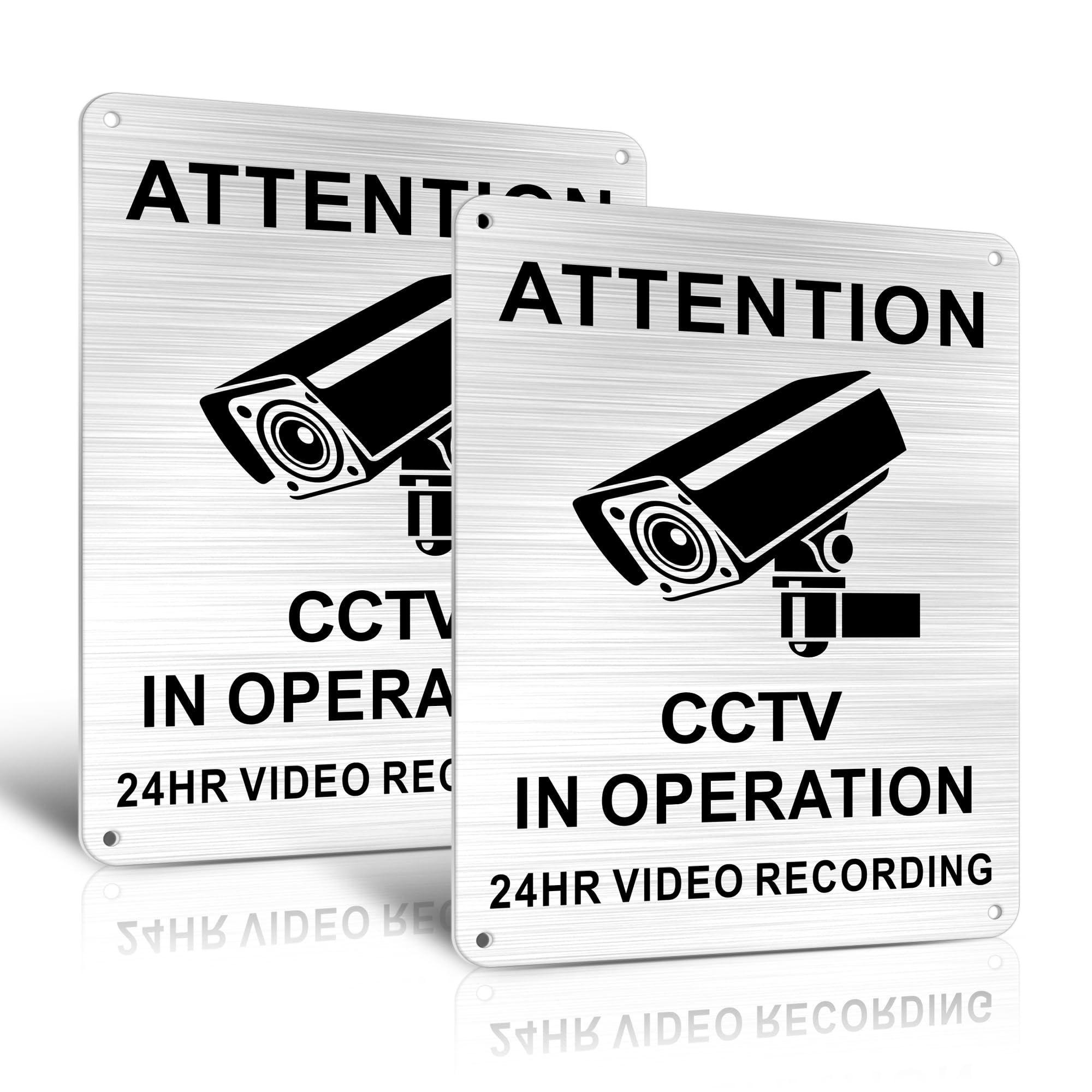 TAKULA Pre-drilled CCTV Sign - 15 * 15cm Aluminium Brushed Metal Sign - 24 HR Outdoor Waterproof, UV Resistant, Durable | Pack of 1