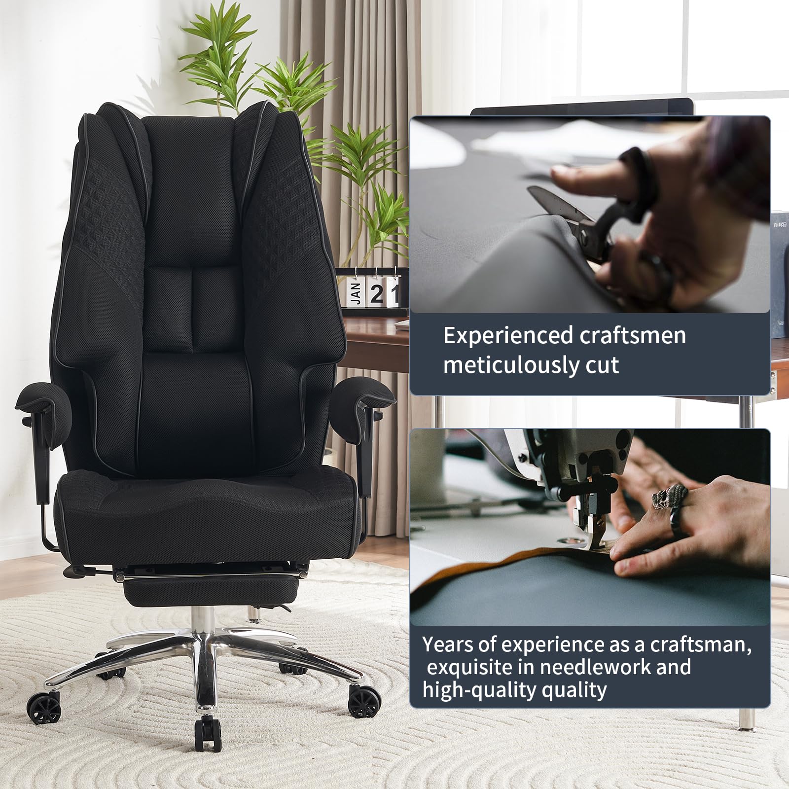 EXCEBET Ergonomic Office Chair – High Back PU Leather Executive Desk Chair with Adjustable Armrests, Swivel Computer Chair for Home/Office, Heavy Duty Support up to 400 lbs