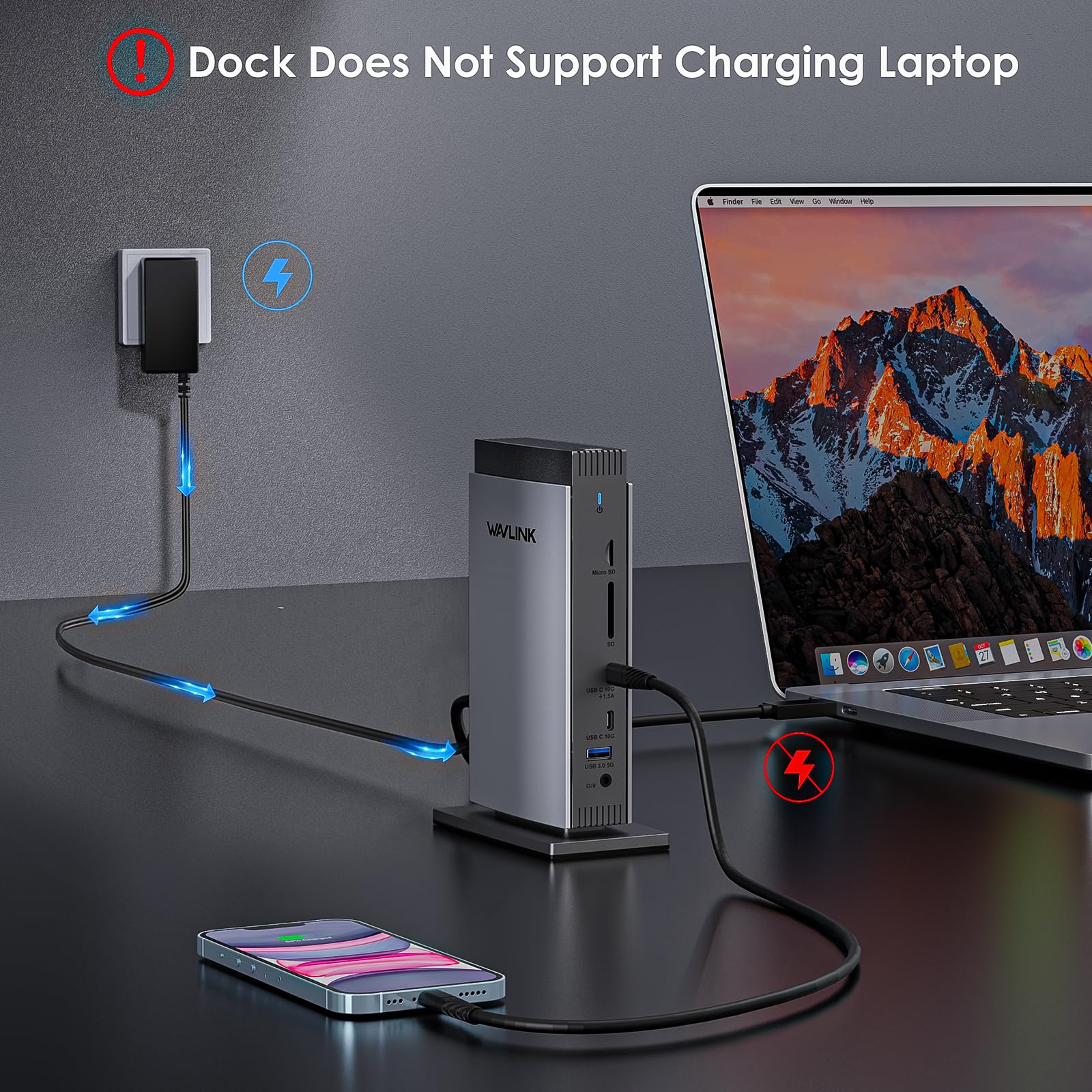WAVLINK USB C Docking Station with 3 HDMI, Displaylink Laptop Dock Triple Monitor 4K60Hz, 100W Charging for M1 M2 M3 M4 Mac and Windows, 5 USB Ports, 2DP, 1Gbps Ethernet Port, Audio/Mic, SD/TF