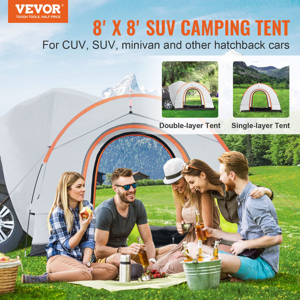 VEVOR Waterproof PU2000mm Spacious Double Layer Design, SUV Camping Tent with Shade Awning and Mesh Windows, Includes Rainfly and Storage Bag