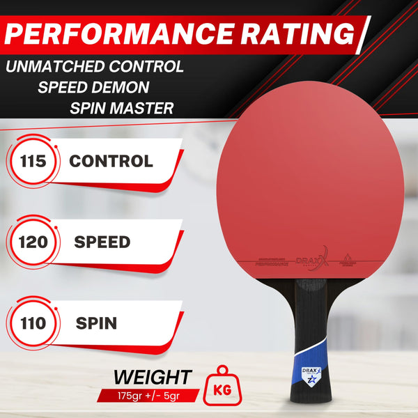 DRAXX Sports Table Tennis Bat 7 Stars | Professional Carbon Paddle for Unmatched Control, Spin & Power | Ultra-Lightweight Ping Pong Racket Only 175g