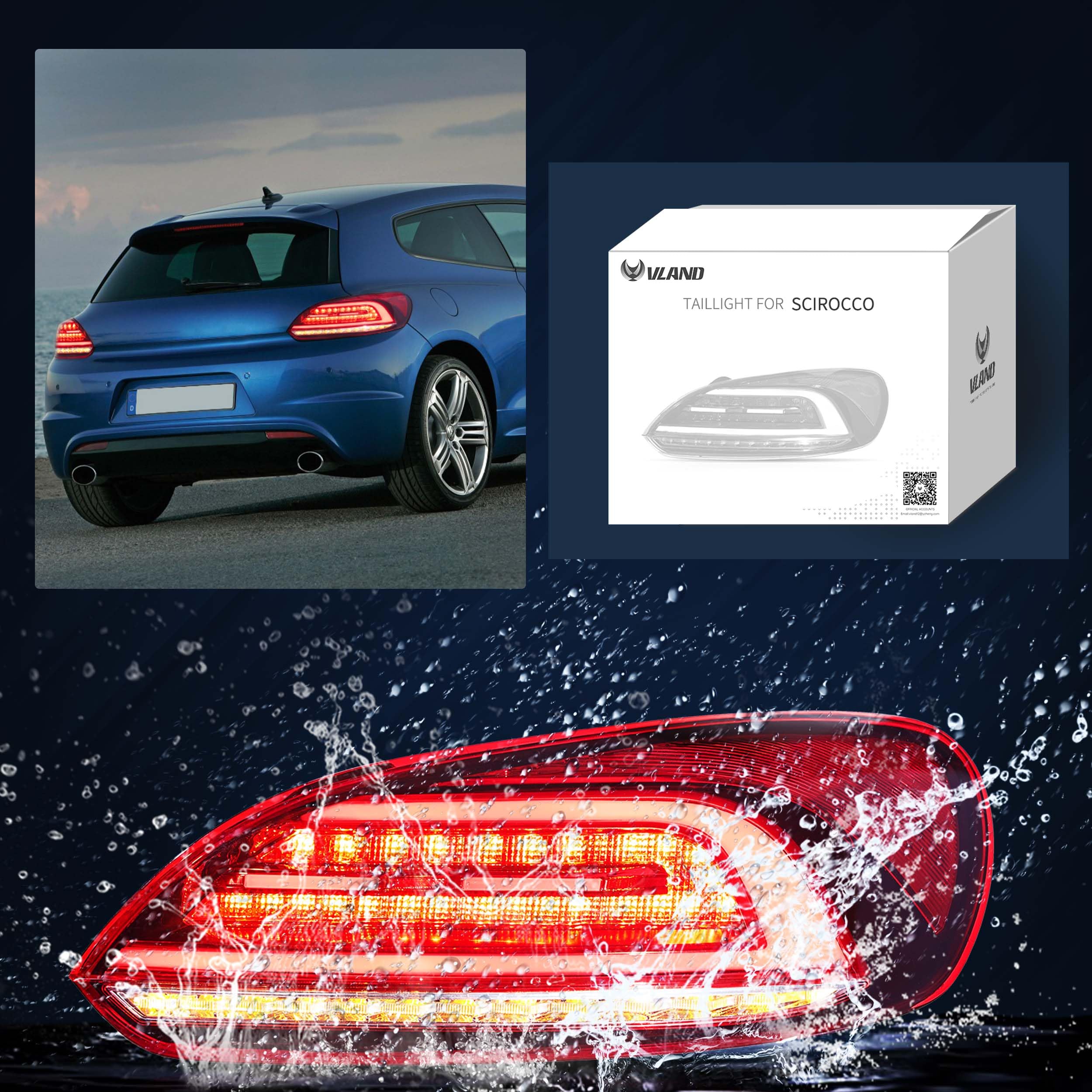 VLAND Rear Lights Fit for 2009-2014 Scirocco 1.4, 2.0, R version, Tail Lights with Dynamic Startup DRL, W/Sequential Turn Signal, Smoked