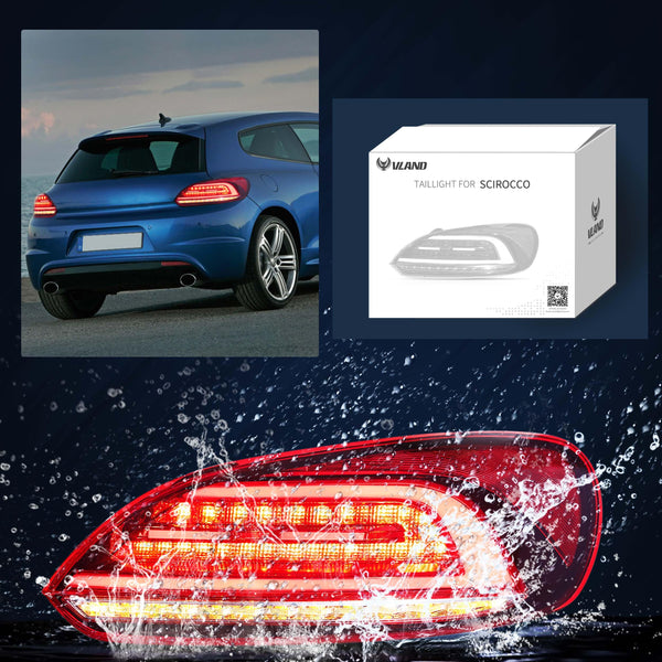 VLAND Rear Lights Fit for 2009-2014 Scirocco 1.4, 2.0, R version, Tail Lights with Dynamic Startup DRL, W/Sequential Turn Signal, Smoked