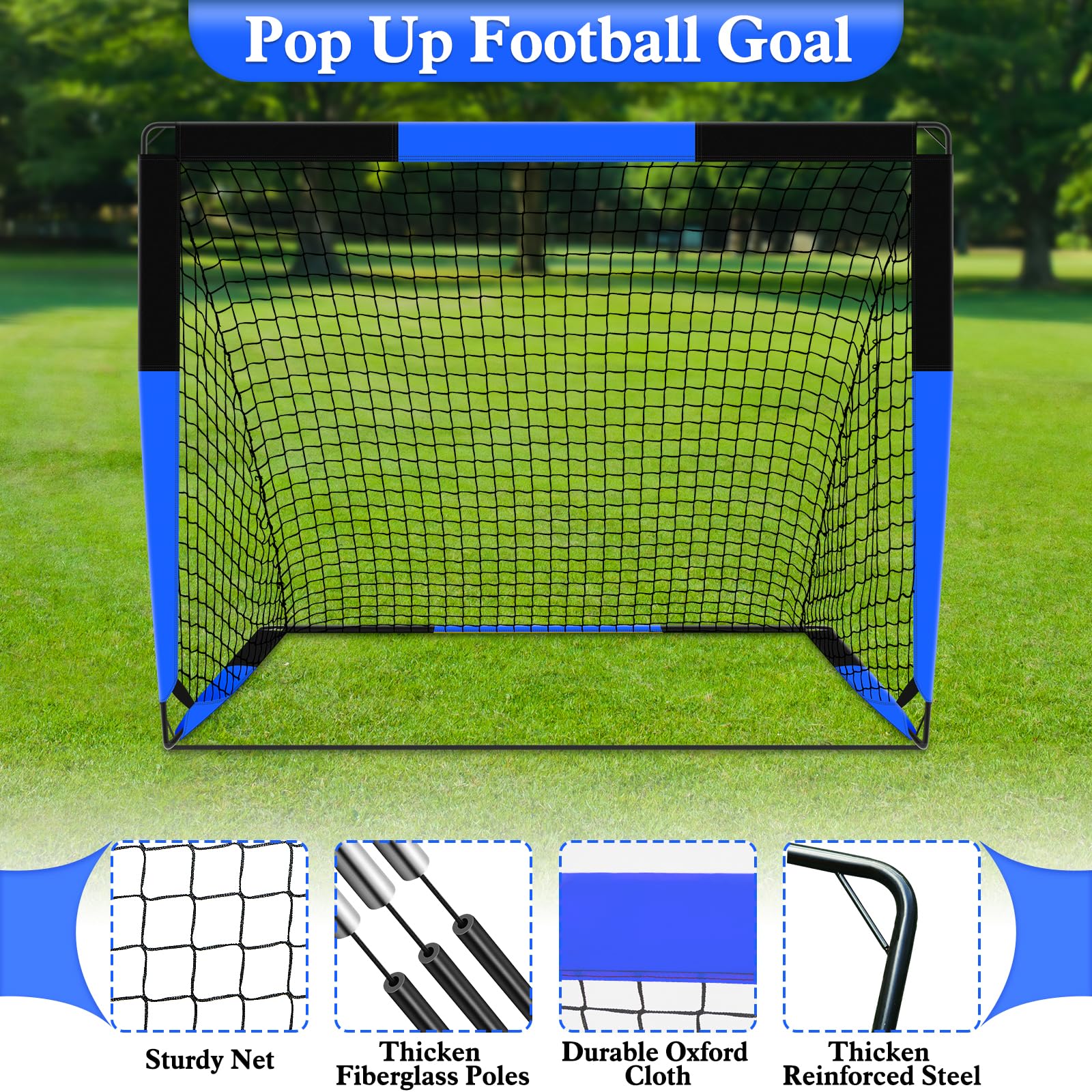 Gofady 2-in-1 Football Goal for Kids - Portable & Durable Soccer Training Net with 5 Target Ranges, Foldable Design, Carrying Bag, Easy Assembly for