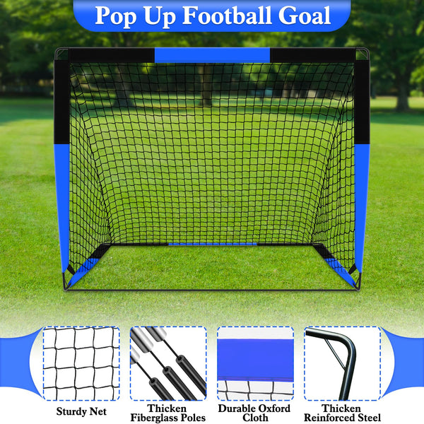 Gofady 2-in-1 Football Goal for Kids - Portable & Durable Soccer Training Net with 5 Target Ranges, Foldable Design, Carrying Bag, Easy Assembly for