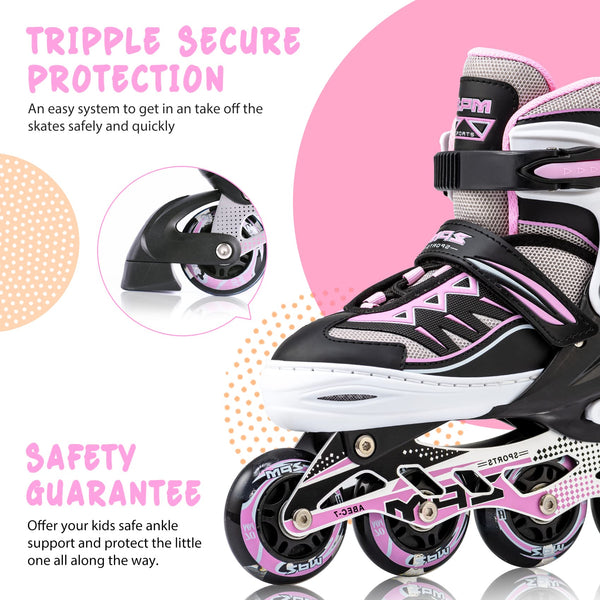 2pm Sports Adjustable Inline Skates, Stylish Design Beginner Roller Skates for Boys and Girls