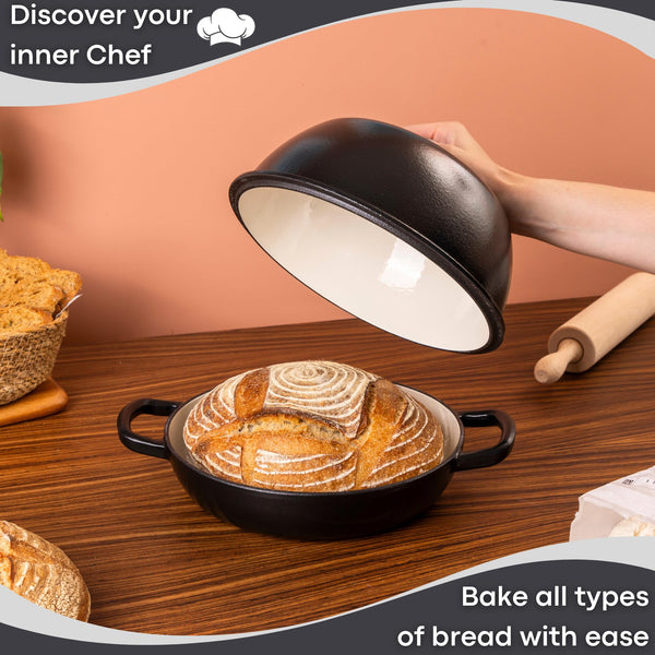 Enamelled Cast Iron Dutch Oven Pot  Dutch Oven For Sourdough Bread Baking  Cast Iron Bread Pot  Black, 6 Quarts, 22cm  by Nuovva