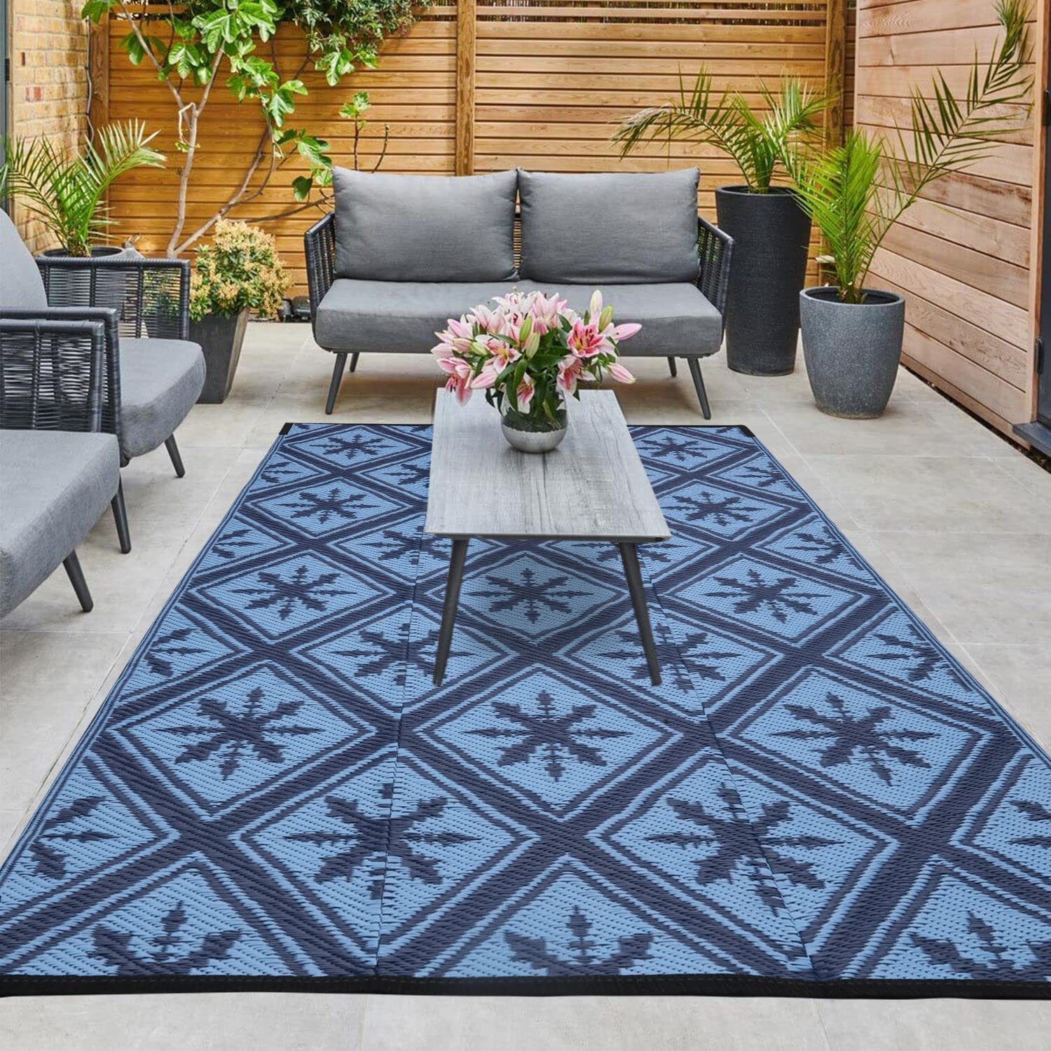 Enipate Outdoor Rugs for Garden Patios, 5x8ft Plastic Weatherproof Woven Picnic Blankets, Reversible & Easy Cleaning Deck Carpet Camping Mats