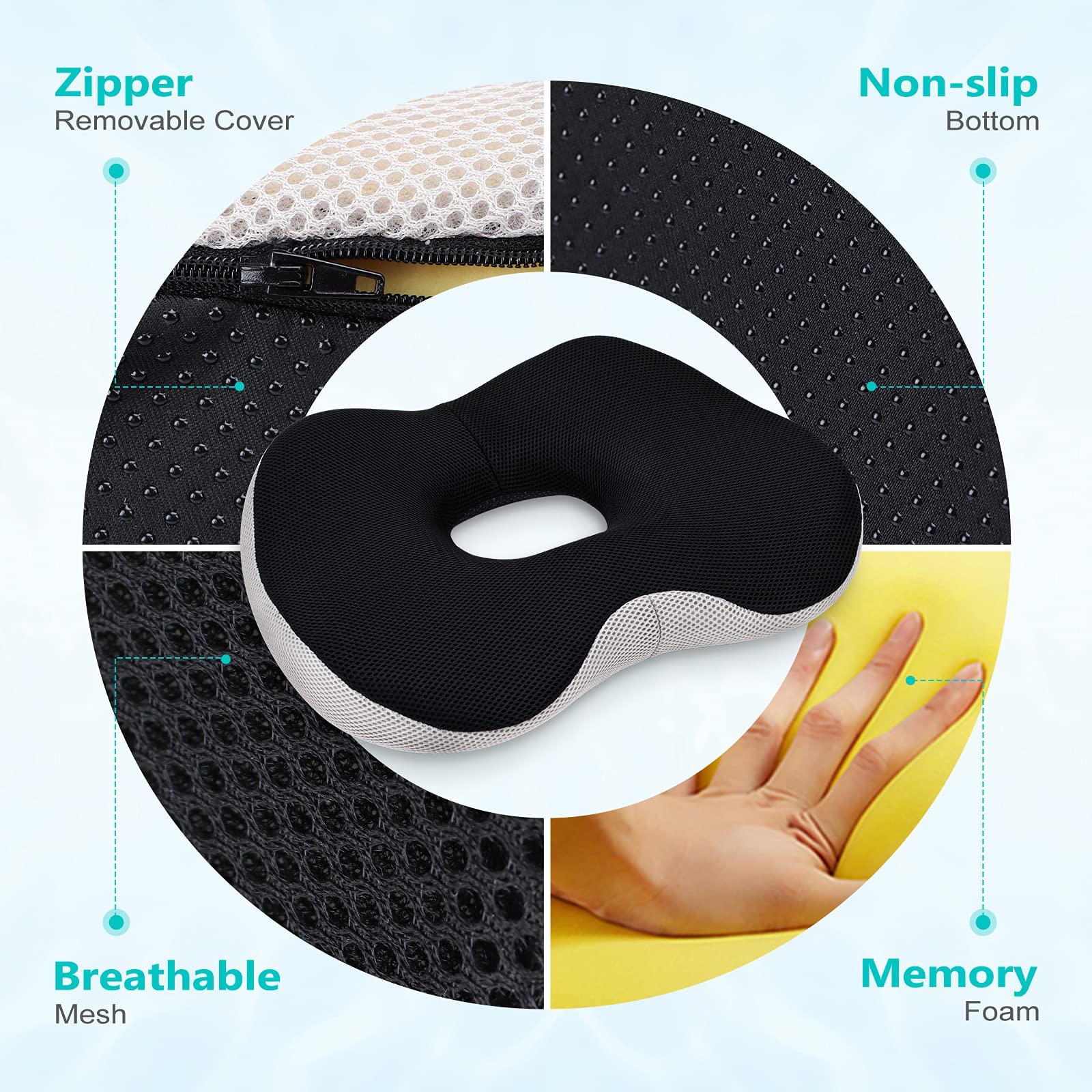Feagar Donut Cushion for Office Chair, Memory Foam Seat Cushion for Haemorrhoid, Coccyx Pressure, Tailbone and Back Pain Relief - Orthopedic Ring Seat