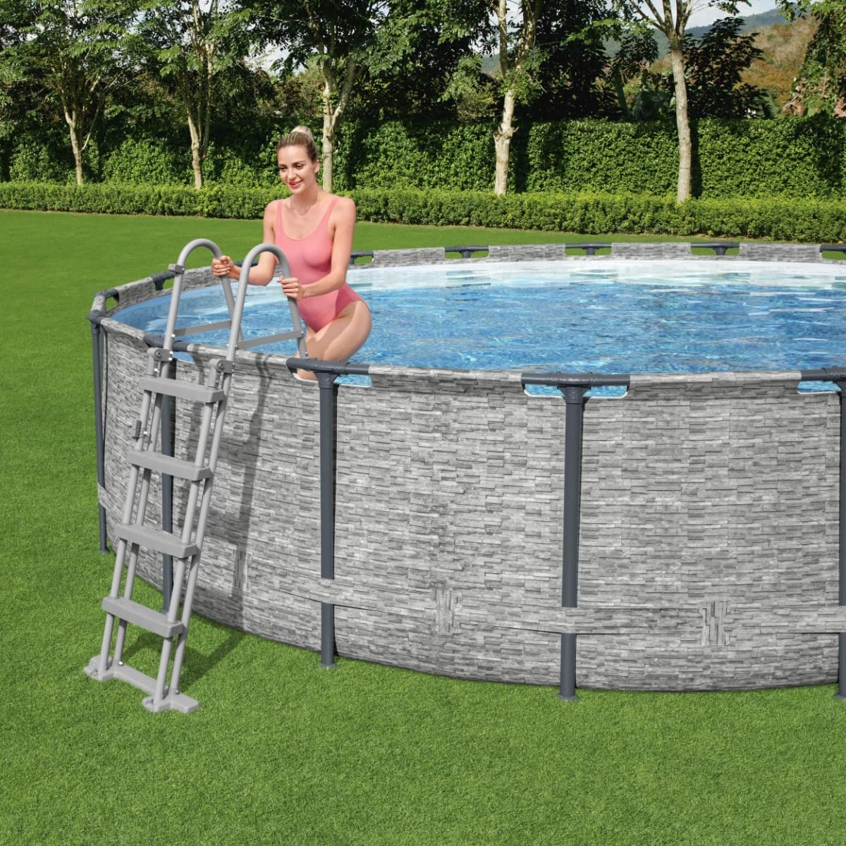 Bestway Steel Pro Max | Round Frame Swimming Pool with Filter Pump, Above Ground Frame Pools, Grey, 18ft