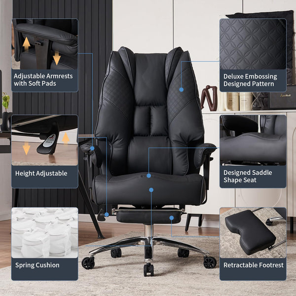 EXCEBET Ergonomic Office Chair – High Back PU Leather Executive Desk Chair with Adjustable Armrests, Swivel Computer Chair for Home/Office, Heavy Duty Support up to 400 lbs