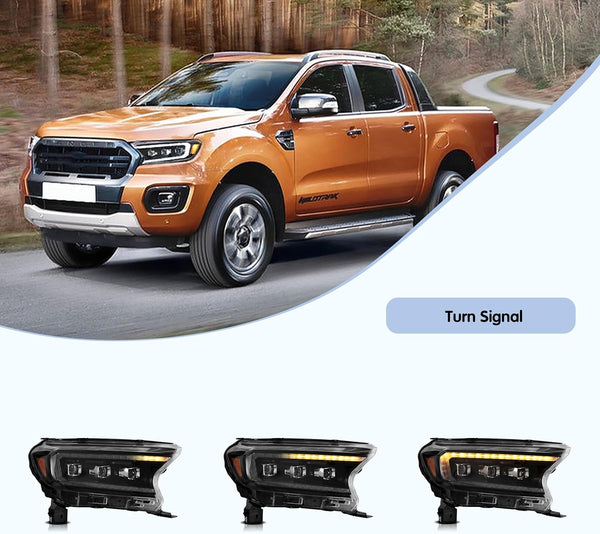 VLAND Headlight Pair Suitable for Ranger T6 T7 T8 T8 XL XLT Wildtrak 2015-2021 with Sequential Indicators (Clear) LHD