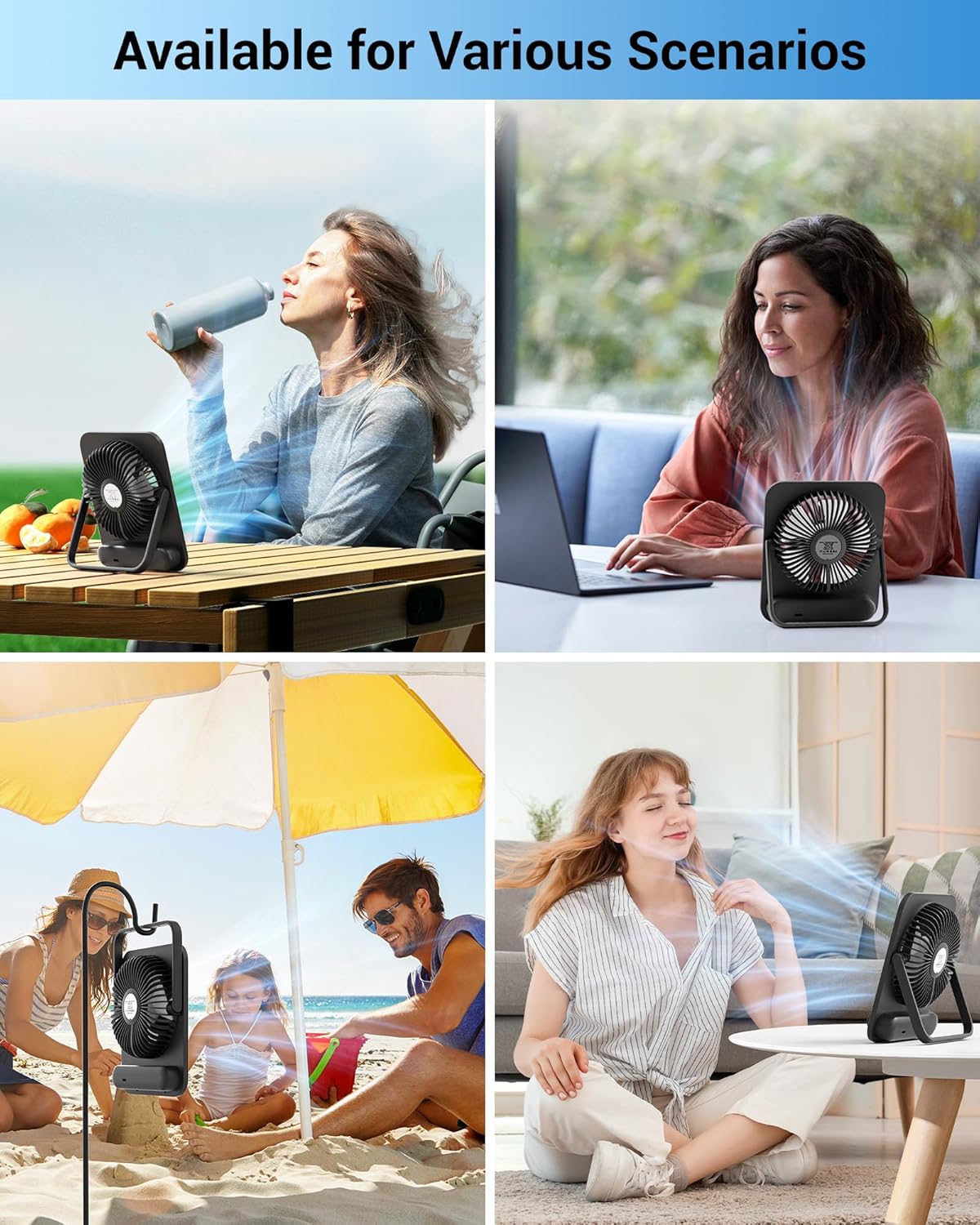 WHATOOK Mini Desk Fan USB: 2000mAh Rechargeable Ultra Quiet 1-100 Speeds Desktop Fans with LED Display, 3-10H Runtime, Child-Safe Grille Cooling Small Portable Table-Fan for Home, Office & Travel