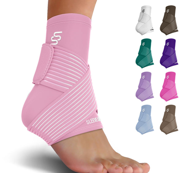 Sleeve Stars Ankle Brace for Sprained Ankle, Plantar Fasciitis Relief Ankle Support for Women & Men, Ankle Compression Sleeve w/Strap, Achilles Tendonitis Brace, Foot Brace Wrap (Single/Hot Pink)