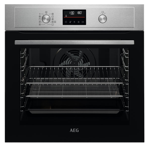 AEG 3000 Series Surroundcook Integrated Oven BEX335011B, 72L Multilevel Cooking, Turbo Grill, Defrost, Led Display, XL Baking Tray, Aqua Clean, Built-in Oven 590x560x550mm, Class A+++ Black