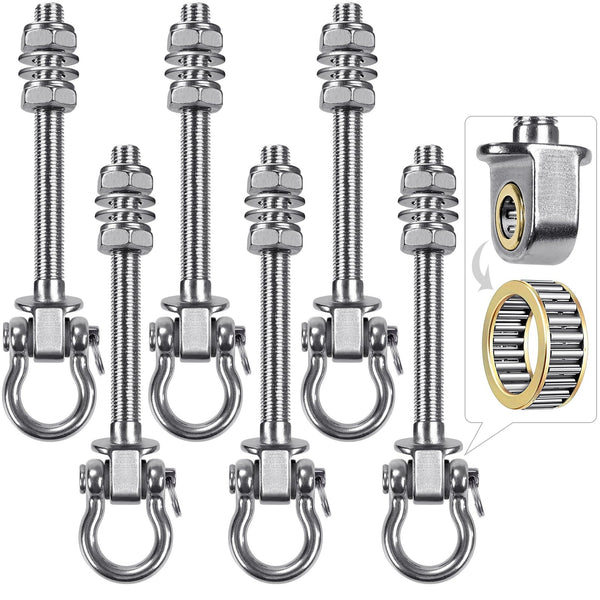 Dolibest 6pcs Swing Hanger with Bearing, Heavy Duty Hammock Hook M10 Hanging Chair Screw Eye Bolt 175mm Swivel Ceiling Beam Mounting Bracket for Yoga