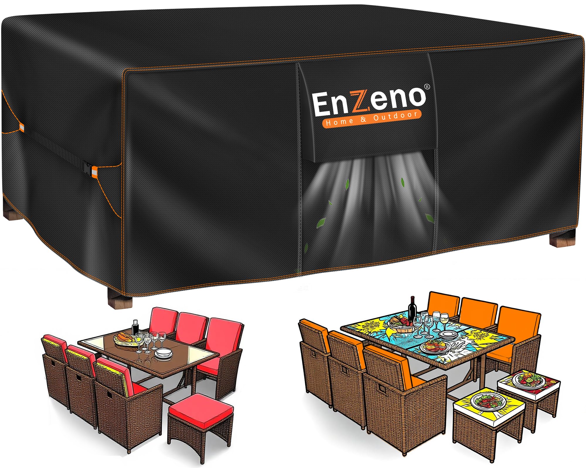 Enzeno Outdoor Garden Furniture Set Covers Waterproof,242x182x100cm Tear Resistant Oxford Fabric Furniture Covers for Outside,Large Patio Set Cover, Garden Table Cover,Windproof, Anti-UV,Rectangular