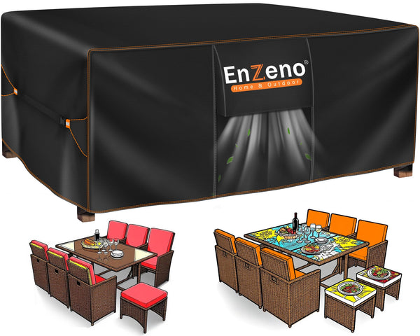 Enzeno Outdoor Garden Furniture Set Covers Waterproof,242x182x100cm Tear Resistant Oxford Fabric Furniture Covers for Outside,Large Patio Set Cover, Garden Table Cover,Windproof, Anti-UV,Rectangular