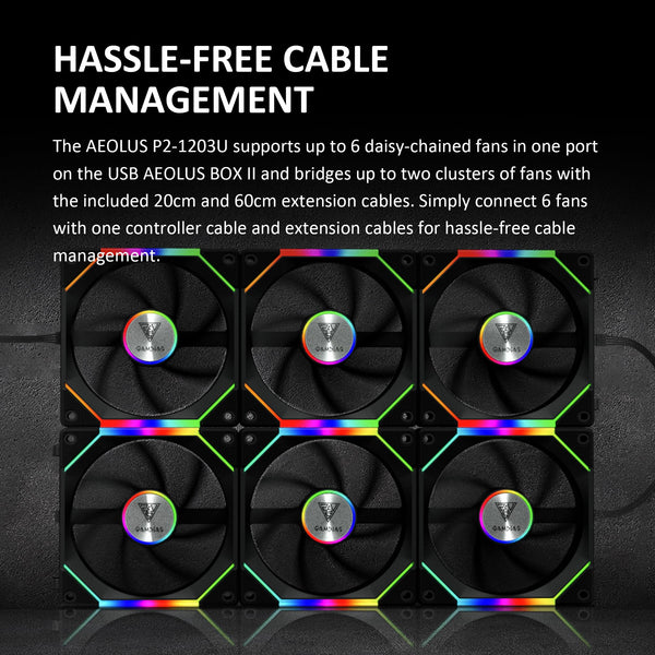 GAMDIAS 120mm ARGB PC Case Fans, Computer Case Fan, Cabless Daisy Chain Connection, Dual Infinity Mirror Lighting, Swappable Fan Blade for Reverse Airflow, Performance 30mm Thick, With Control Box