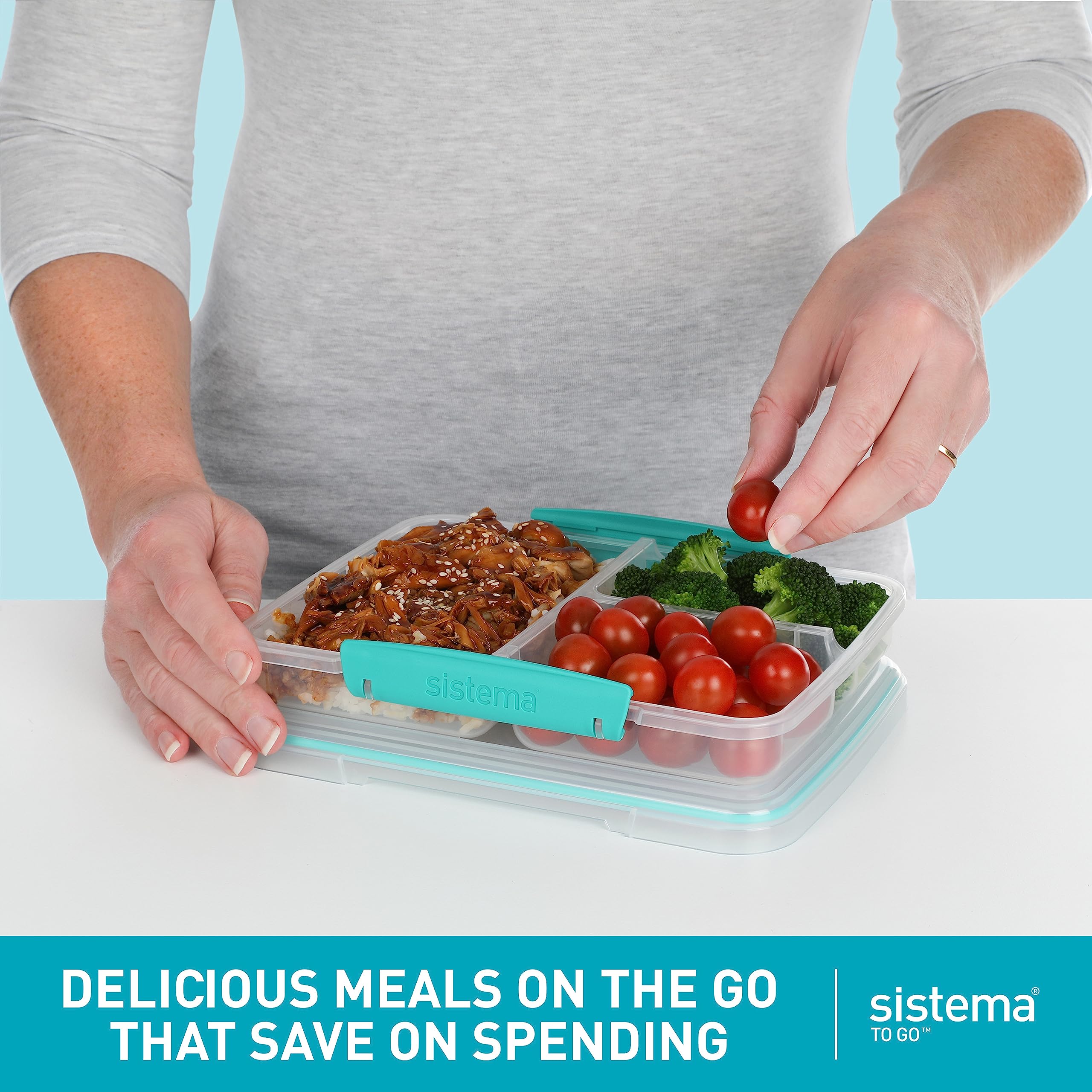 Sistema TO GO Multi Split Meal & Food Prep Containers | 820ml | School Lunch Boxes with Dividers & Clips | BPA-Free | 5 Count