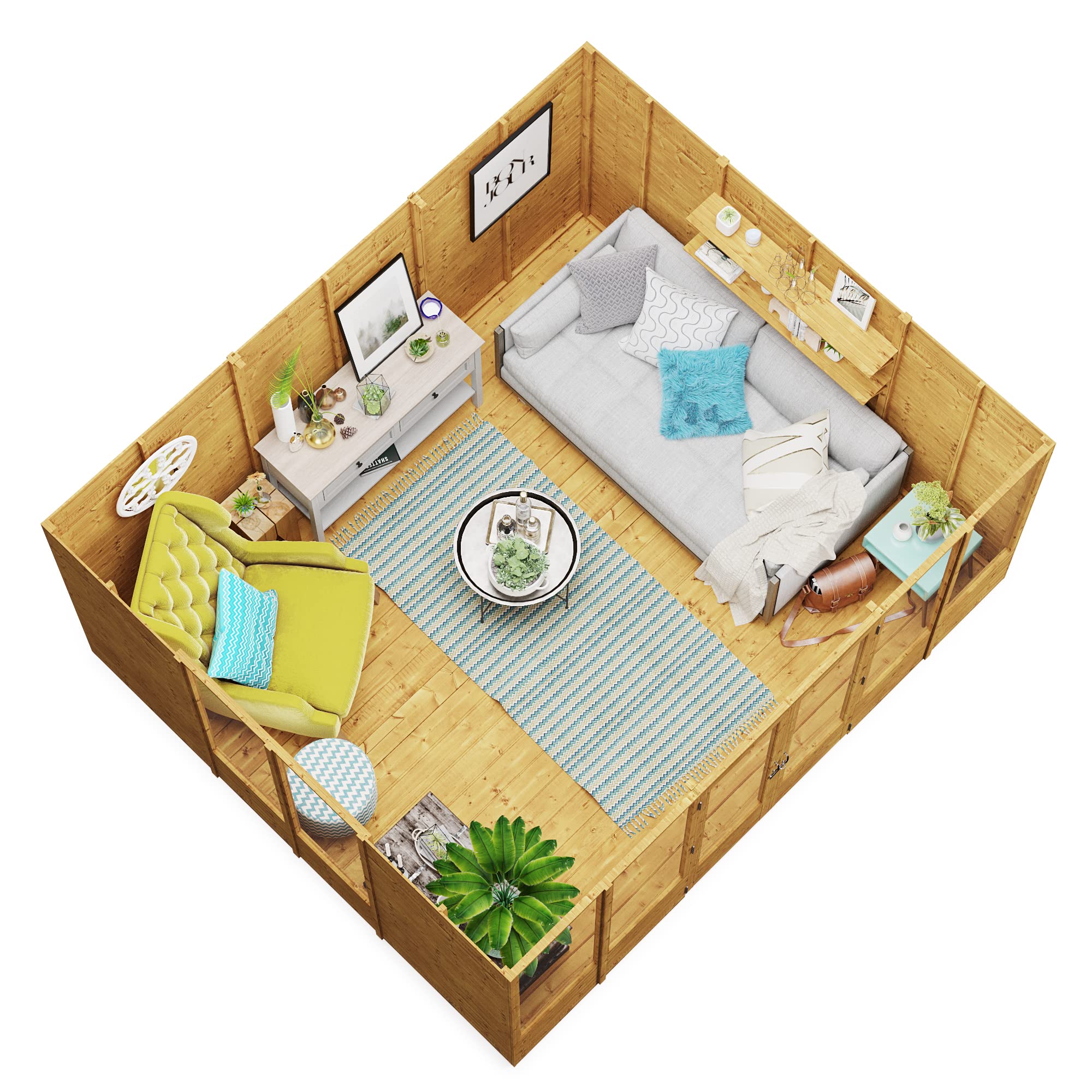 BillyOh Petra 12x10 Reverse Apex Summer House Shed, Log Cabin | Wooden Garden Room with Wide Double Doors, Tear Resistant Felt, Tongue and Groove Construction | Versatile Tiny Home or Garden Office