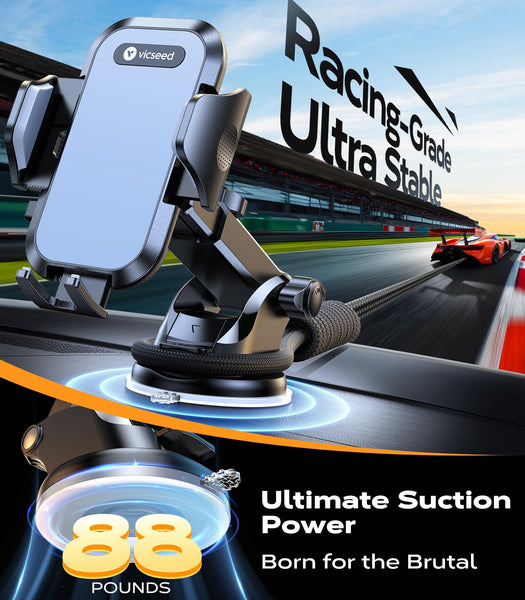 2025 BEST [Rally Racing-Grade] Car Phone Holder for Cars [88+LBS Strongest Suction] 3In 1 Dashboard Windscreen Vent Mobile Phone Holder for Car [Big phone & Thick Case Friendly] for iPhone Samsung