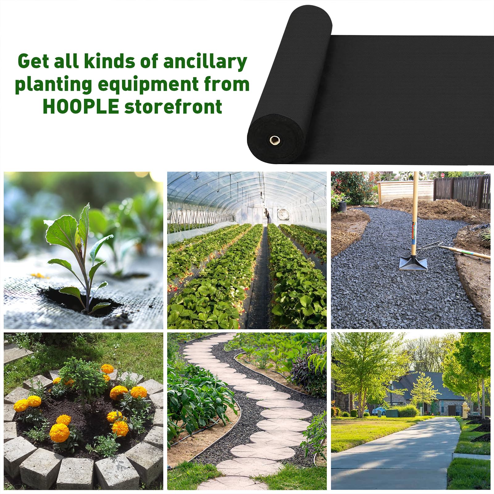 HOOPLE Premium Pro Garden Weed Barrier. Landscape Fabric, Weeds Control 32" by 180' Black