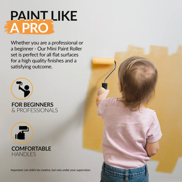 RAULDE 10 Pieces Paint Roller Set - Includes a Paint Tray, Brush, Large and Mini Rollers & Sleeves, Paint Repellent Masking Tape, Paint Mixer - Roller Set for Painting Walls, Edges & Ceilings