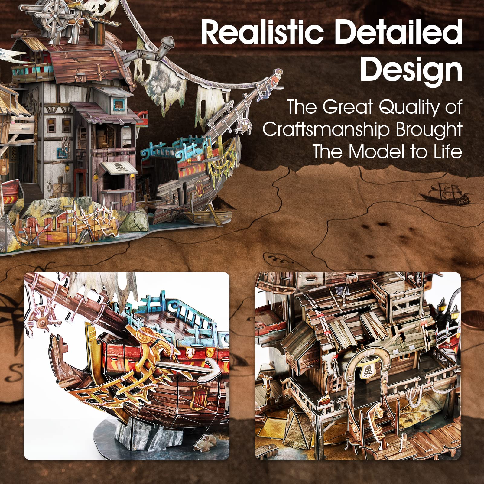 CubicFun LED Pirates of the Caribbean Flying Dutchman Model Kits for Adults to Build 3D Jigsaw Puzzles Ship Model Building Gifts for Adults Kids Girls Boys - 360 Pieces