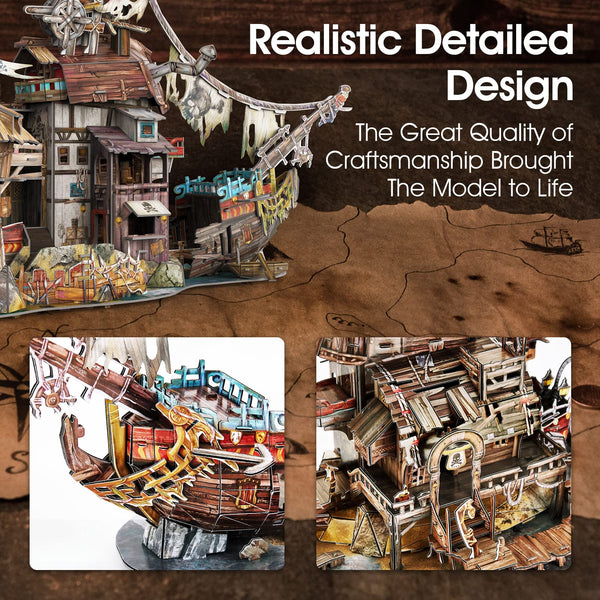 CubicFun LED Pirates of the Caribbean Flying Dutchman Model Kits for Adults to Build 3D Jigsaw Puzzles Ship Model Building Gifts for Adults Kids Girls Boys - 360 Pieces