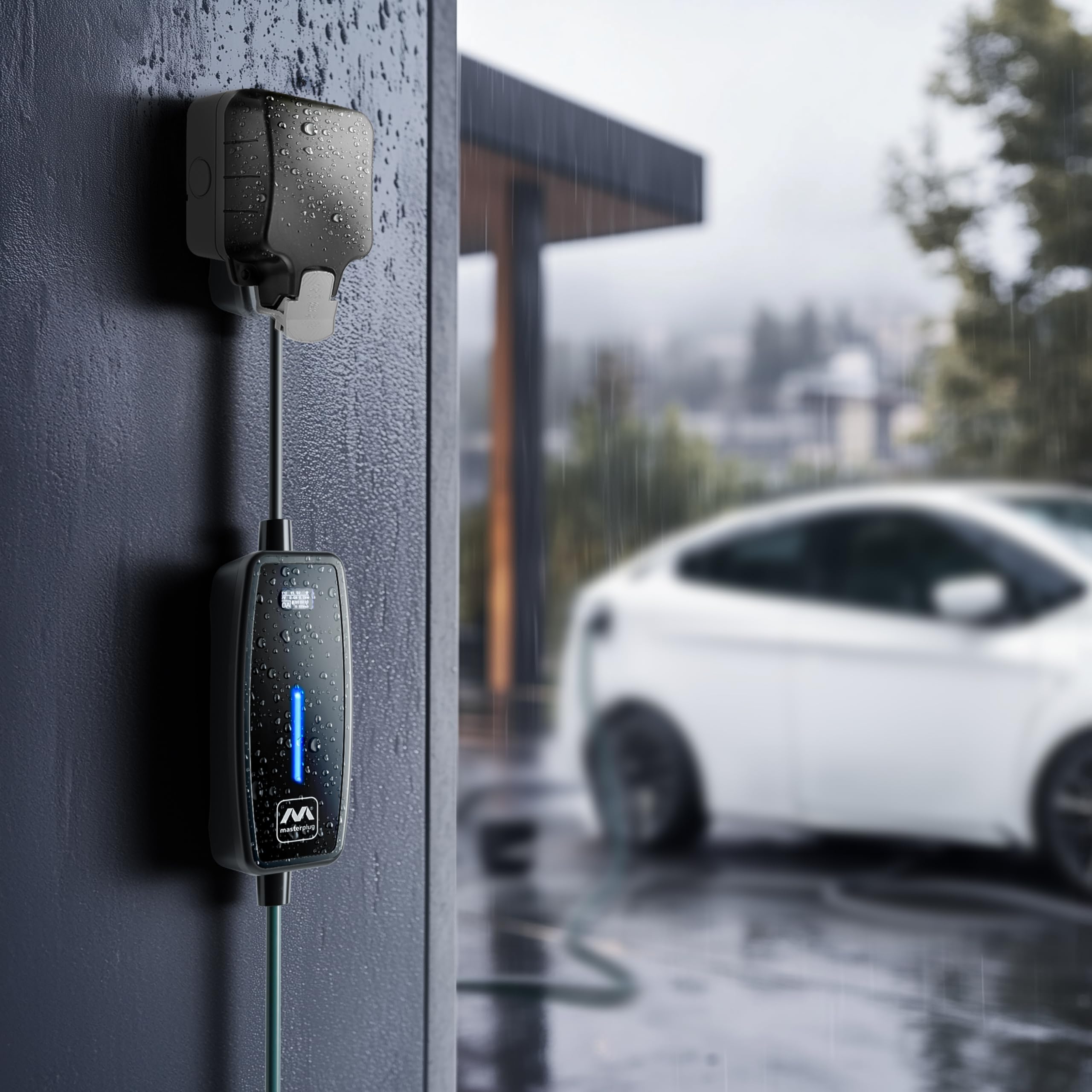 Masterplug EV Charging Cable for Electric and Hybrid Vehicles, 5 Metres, Mode 2, 3 Pin UK Plug to Type 2 Car Charger, 2.4kW, EVCM221005