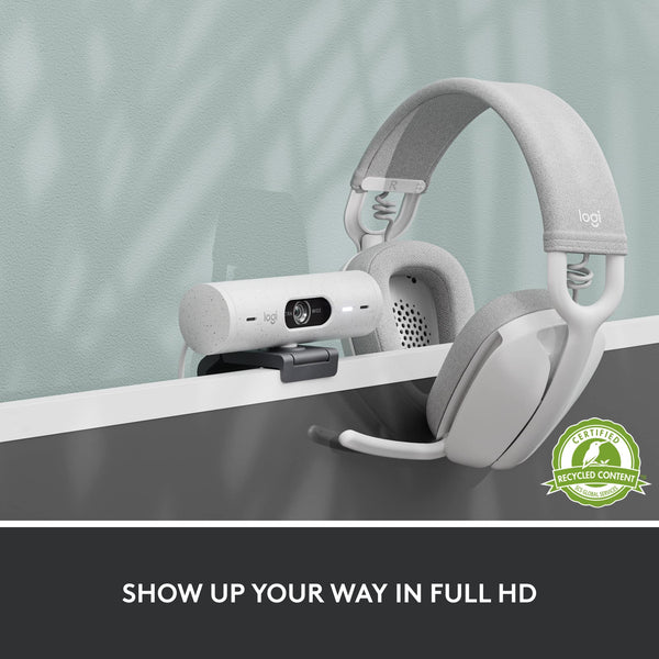 Logitech Brio 500 Full HD Webcam with Auto Light Correction, show Mode, Dual Noise Reduction Mics, Webcam Privacy Cover, Works with Microsoft Teams, Google Meet, Zoom, USB-C Cable, Streaming - White