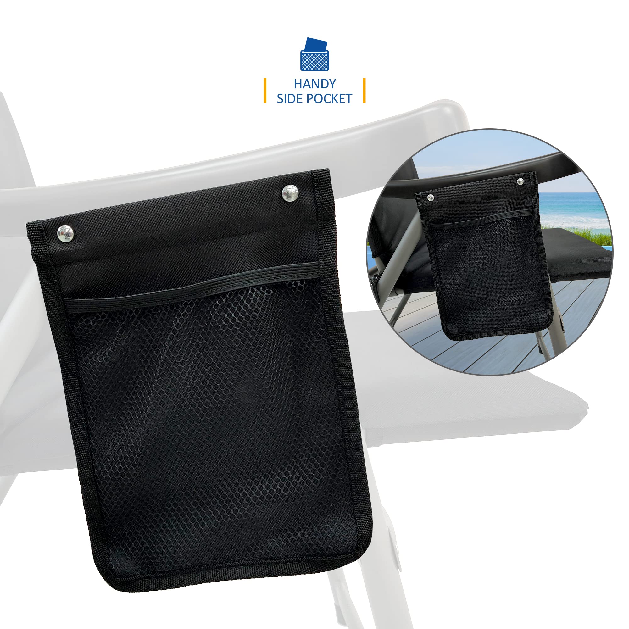 SUNMER Padded Garden Camping Chairs Foldable with Side Pocket, Holds up to 120kg, Lightweight 4kg per Chair, Outdoor Seat for Camping, Fishing, Relaxing - Black