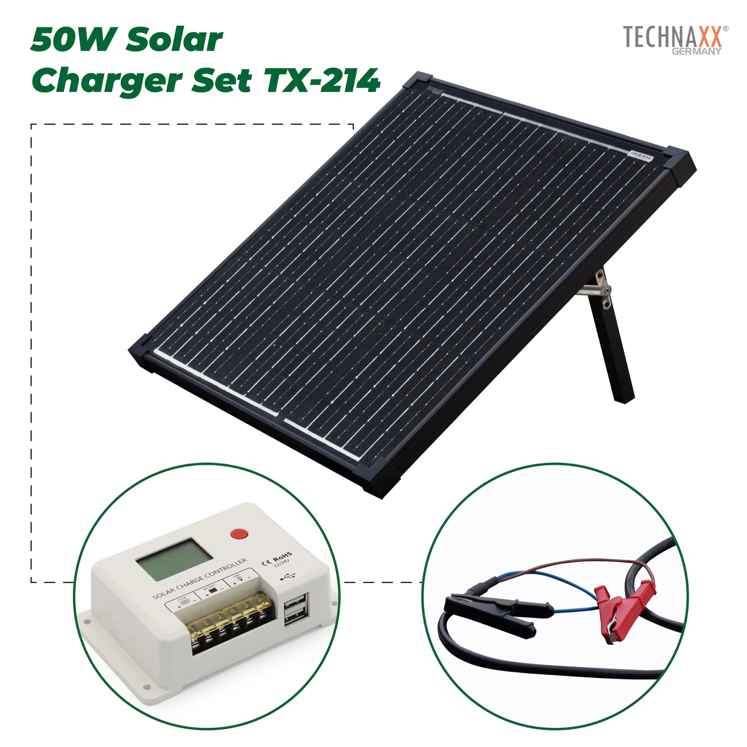 Technaxx 21W Solar Charger with USB for Phone, Powerbank, Tablet, etc. - Perfect for Traveling, Camping and Outdoor - Solar Panel Charging Case TX-207