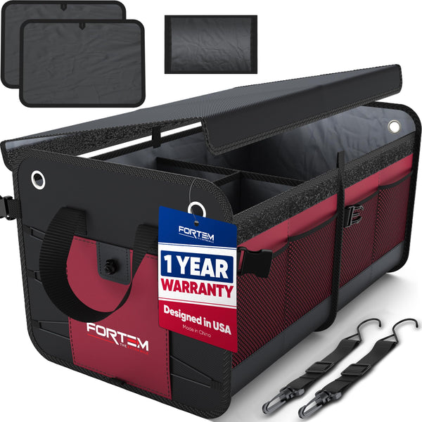 FORTEM Car Boot Organiser, SUV Boot Tidy, Trunk Storage, Collapsible Multi Compartment Car Organiser, Non Slip Bottom, Adjustable Securing Straps, Foldable Cover (65L)