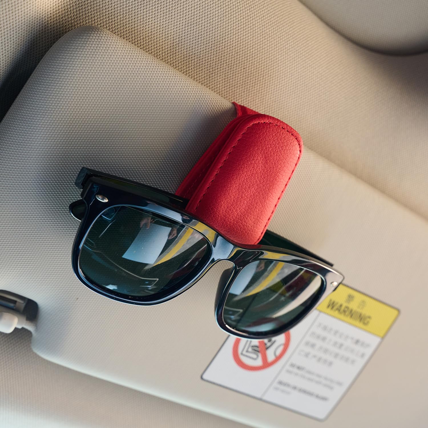 Premium Leather Sunglasses Holder for Car Visor - Luxury Car Accessories Organizer, Stylish Unisex Gift for Men & Women, Durable Eyeglass Case Clip with Compact Design (Black)